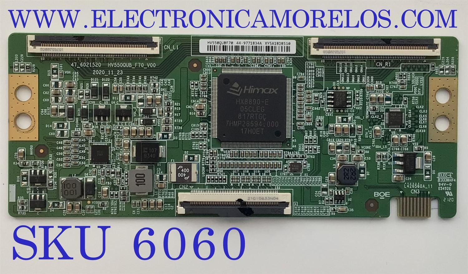 T-CON PARA TV RCA / NUMERO DE PARTE 44-9771834A / 47_6021520 / XY5A18D8510 / PANEL HV550QUB-F70 / MODELO RWOSU5549-B
